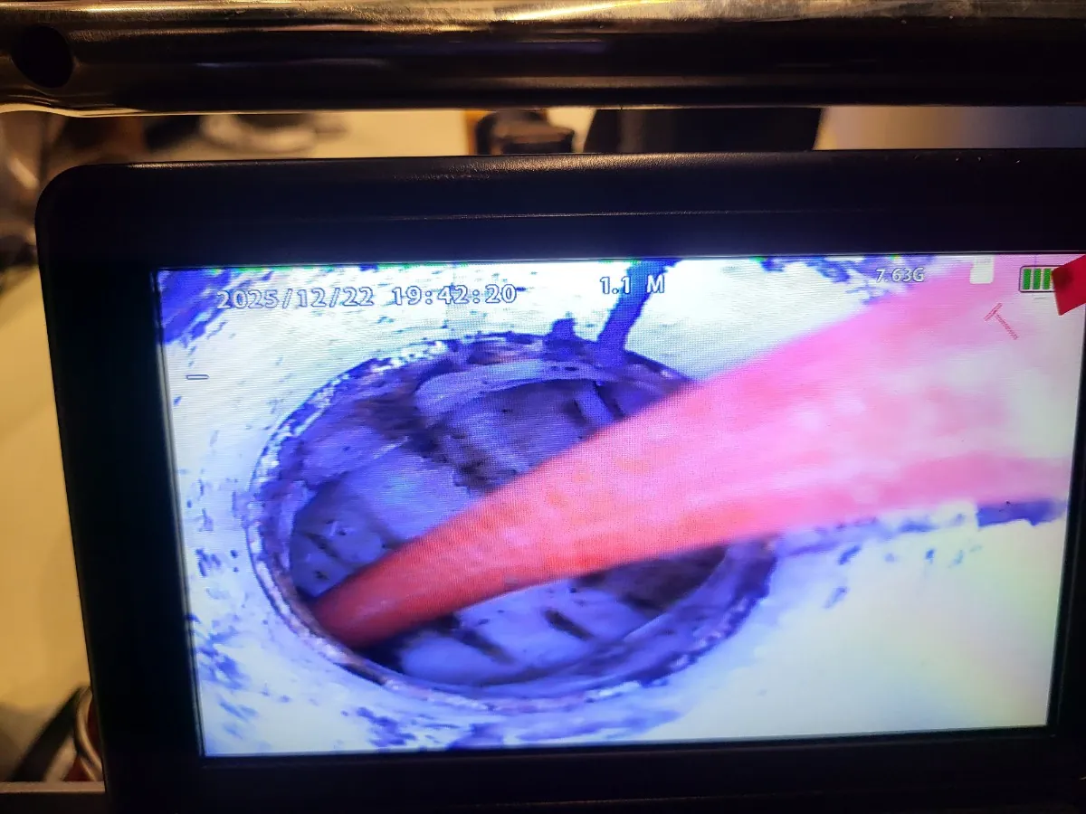 스프링 장비가 관 안으로 들어간 내시경 화면
