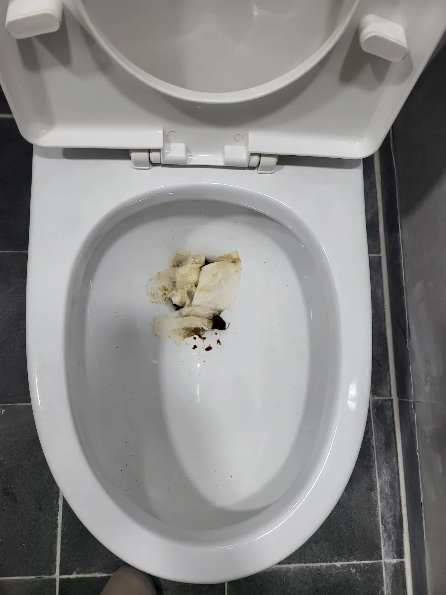 변기 안에 걸린 이물질