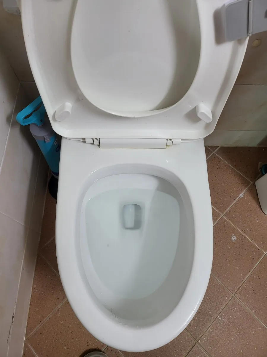 막힘을 해결한 뒤 물이 찬 변기